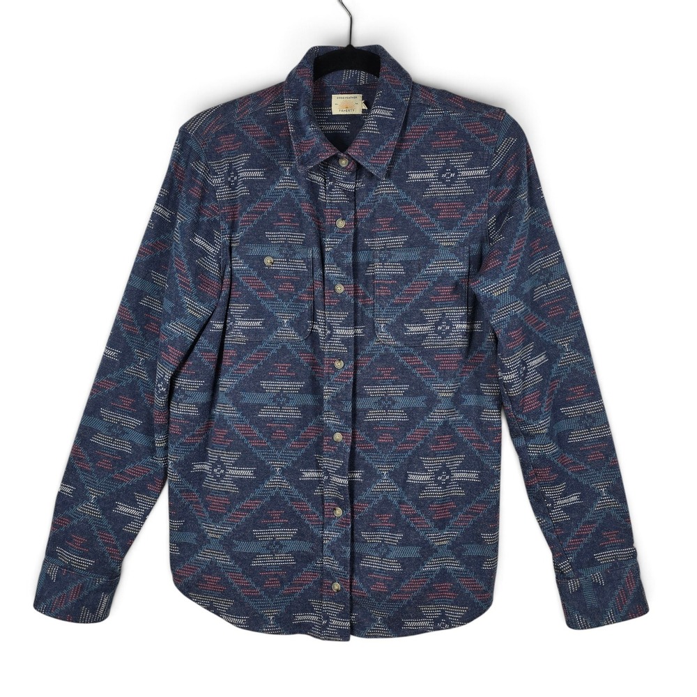 Faherty Shirt Womens Medium Good Feather Blue Southwestern Flanel Button Down